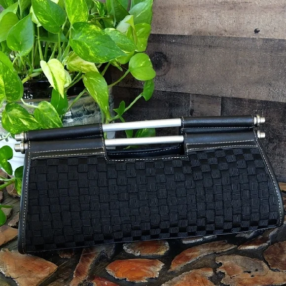 The Sak Black Woven Clutch with Silver Handle - Picture 1 of 8